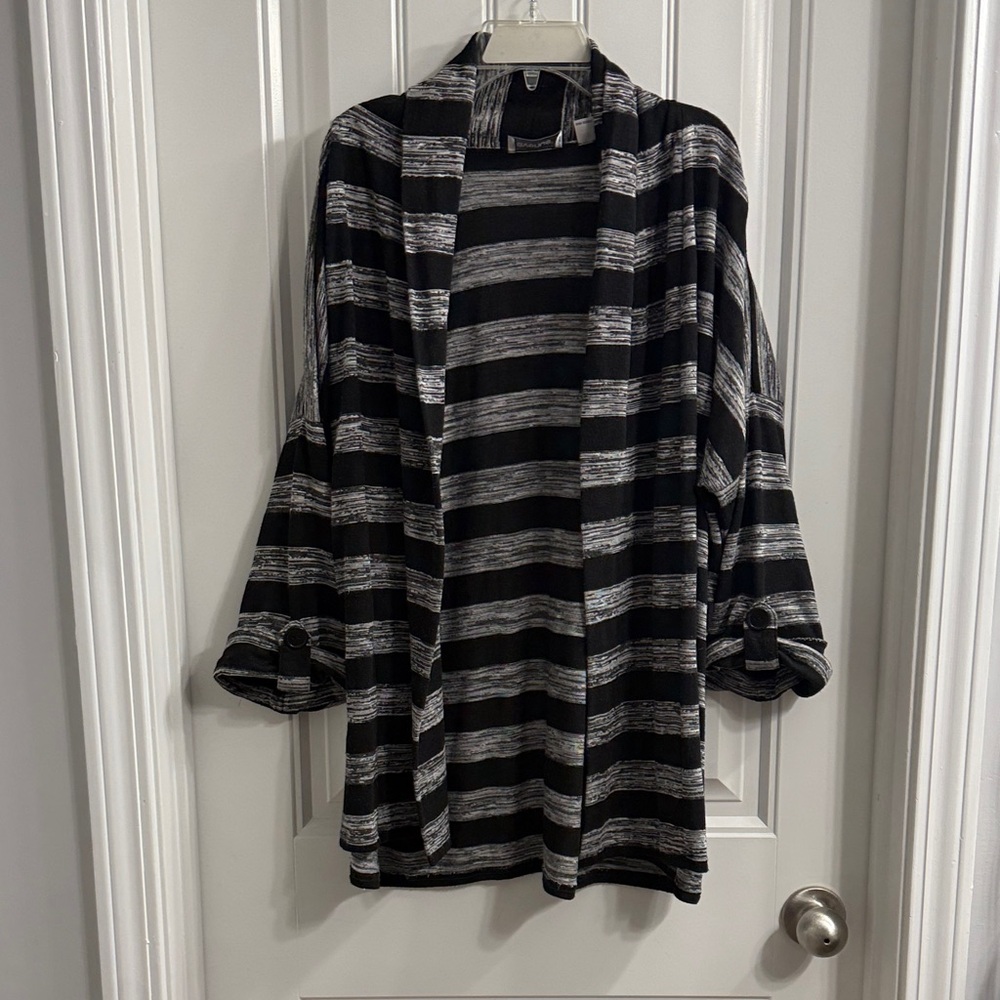 Avenue Black and Gray Striped Cardigan Size 14/16